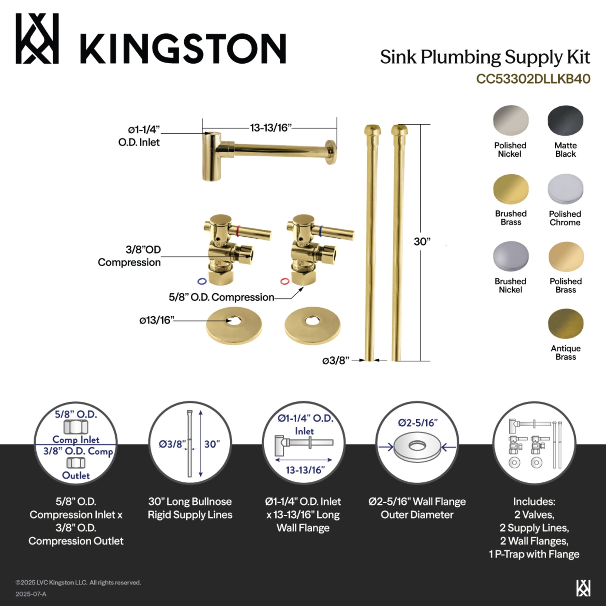 Kingston Brass CC53303DLLKB40 Trimscape Modern Plumbing Sink Trim Kit with Bottle Trap in Antique Brass