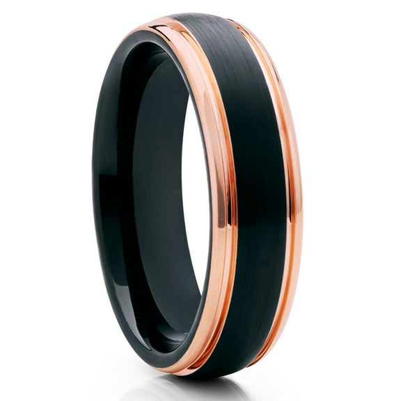 6mm Black Tungsten Wedding Ring,Rose Gold Tungsten Ring,Engagement Ring,Dome Tungsten Ring,Comfort Fit