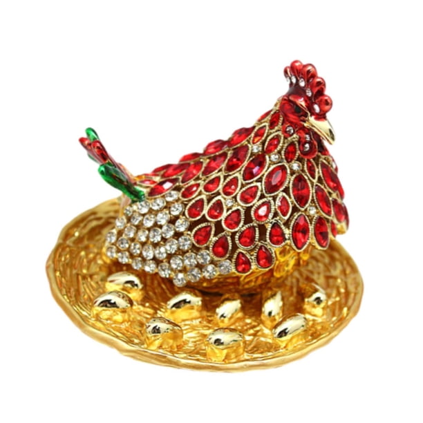 Joyero con forma de gallina, joyero decorativo de metal, estilo gallina, organizador de joyas para la mesita de noche, decoración del hogar