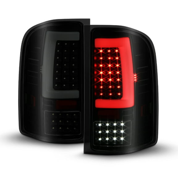 AKKON - Fit 07-13 14 Silverado 1500 2500HD 3500 HD Sierra 3500HD LED [C-Tube Bar] Sequential Signal Black Smoked Tail Brake Light