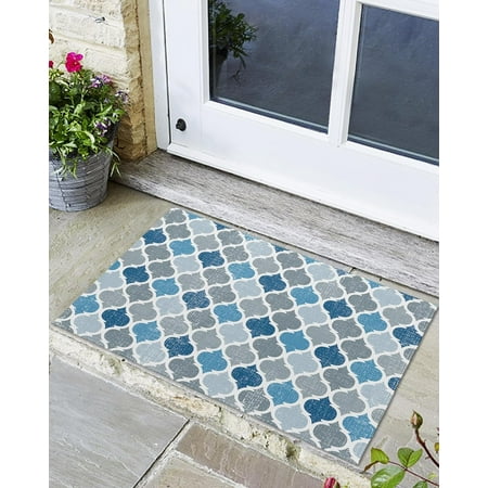 

Indoor Outdoor Mats Retro Moroccan Pattern Blue and Gray Door Mat Non-Slip Absorbent Resist Dirt Entrance Mat Washable Welcome Mats for Entryway Low-Profile Floor Mats
