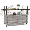 thumbnail image 2 of Costway Outdoor Bar Cart with Tempered Glass Top Storage Cabinet & 8 Hooks for Porch Gray, 2 of 10