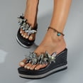 thumbnail image 2 of Womens Platform Flip Flops Butterfly Rhinestone Glitter Wedge Sandals Fashionable Slip on Wedges Heels Slides Black Size 6.5, 2 of 6