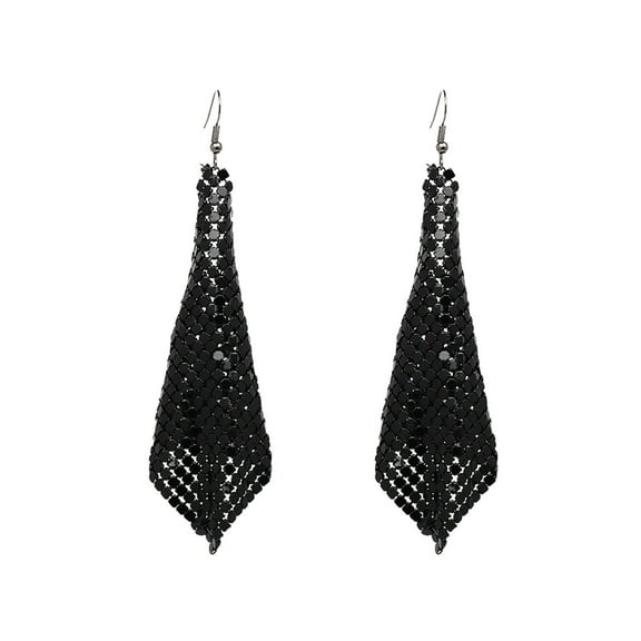 Bmisegm Women Earrings Metal Mesh Lattice Sequins Tassel Long Drop Dangle Earrings Earrings Black