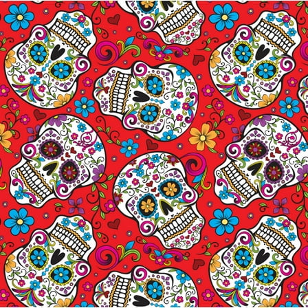 David Textiles Folkloric Skulls Red 100% Cotton Sold by The Yard