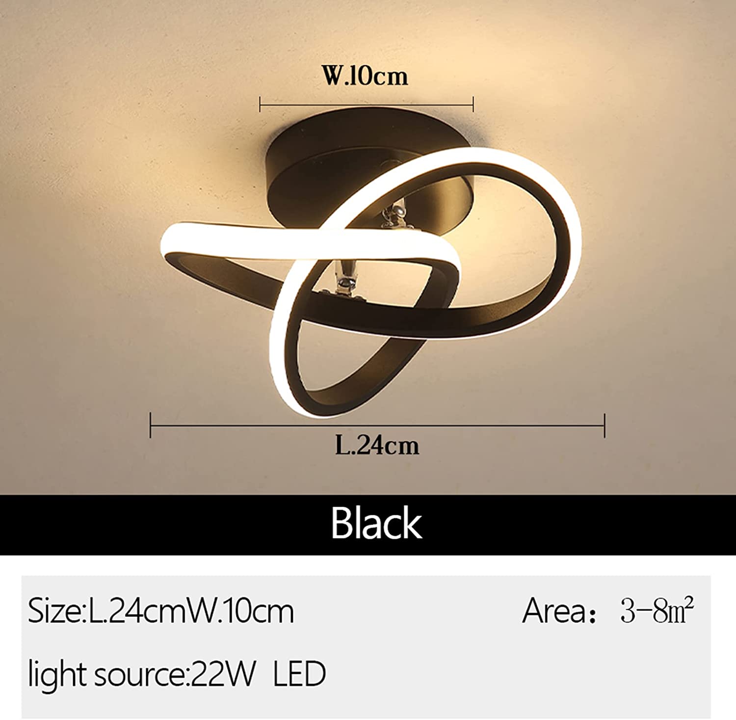 ADISUN Modern LED Flush Mount Ceiling Light, Aluminum Acrylic Lampshade, Warm White 3000K 22W 110V (Black)