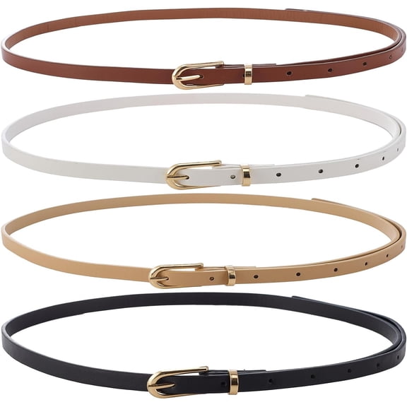 4 Pack Classic Belt for Dress Skinny Belt Women with Buckle Thin Leather Belt for Jeans Pants Dresses Daily Wear