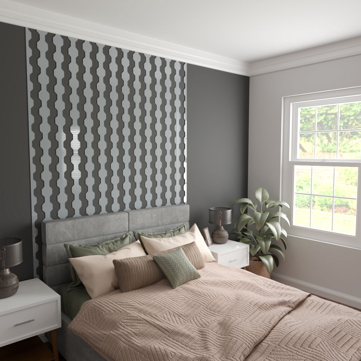 Ekena Millwork 47"H x 1/8"T Pontiac Adjustable Acrylic Decorative Slat Wall Panel Kit, Grey (contains 16 Slats + 1 Straight Edge Starter Slat)
