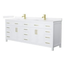Beckett 84" White Double Vanity & White Quartz Top (1-Hole) & Gold Trim