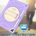 thumbnail image 4 of ELEHOLD Rugged Case for iPad 9th/8th/7th 10.2" 2021/2020/2019, Dual-Layer Heavy Duty Shockproof Case with 360° Rotatable Foldable Kickstand Handstrap Crossbody Shoulder Strap Pencil Holder,Purple, 4 of 6
