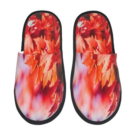 Balery Autumn Maple Leaves Slient Indoor Furry Fleece Comfort House Shoes Soft Non-Slip Home Shoes Cotton slippers House Slippers-- Medium