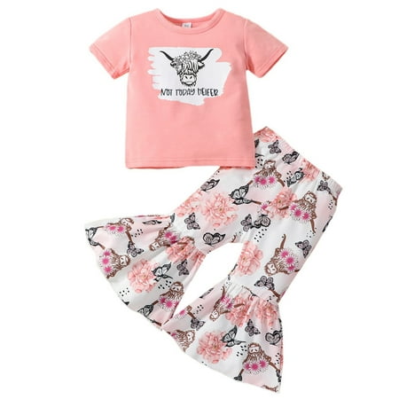 

Summer Girls Fashion Cow Head Print Short Sleeved Flared Trousers Two Piece Children s Suit Baby Bath 6 Month Girl Clothes Cute Outfits Baby Girl Outfits 12-18 Months Girls Shorts Pajamas Set Size 6