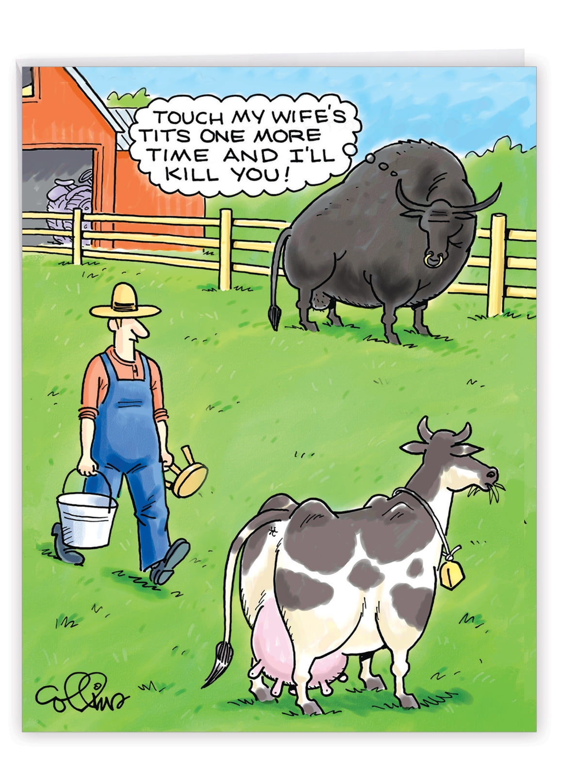 1 Jumbo Funny Birthday Greeting Card (8.5 x 11 Inch) Jealous Bull