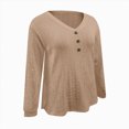thumbnail image 5 of Fulorrnie T Shirts for Women Plus Size Long Sleeve V Neck Moisture Wicking Tee Oversized Button Loose Fit Plain Top Stretchable Casual Shirt, Khaki, 4, 5 of 5