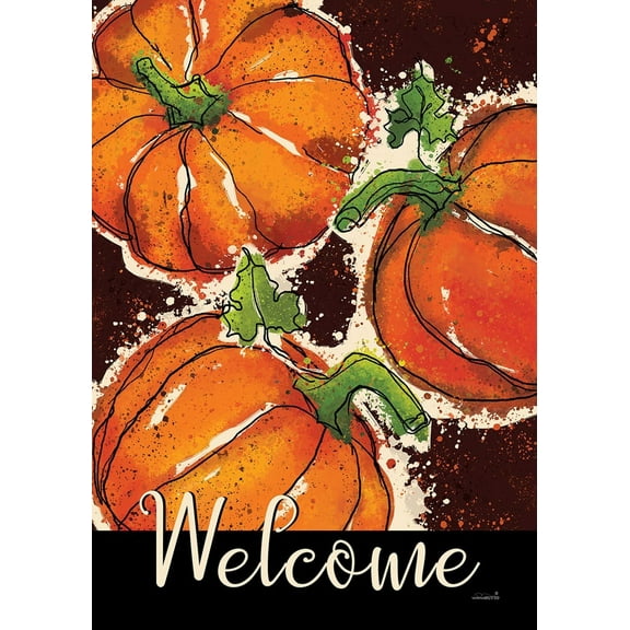 Painted Pumpkin Welcome Fall Flag 28x40 Inch Double Sided for Outdoor House Yard Decoration