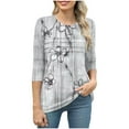 thumbnail image 5 of JTZGDY Womens Tops Dressy Casual Floral Printed Summer 3/4 Length Sleeve Crewneck Front Ruched Pleated T-Shirts Loose Lightweight Comfy Graphic Tunic Blouse Gray M, 5 of 7