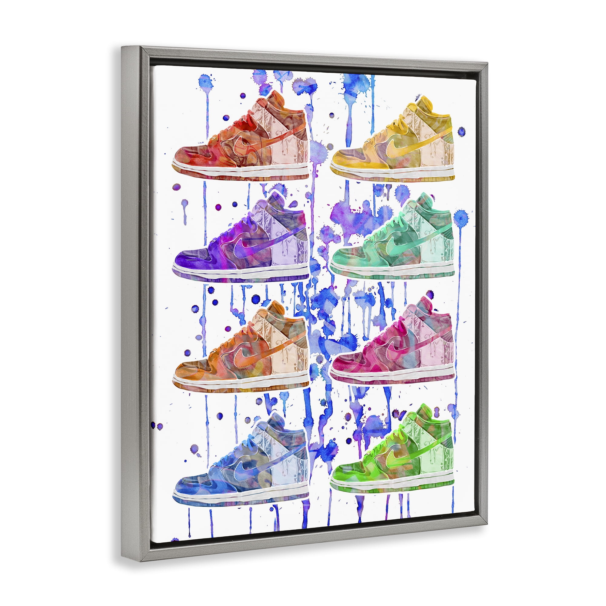 Stupell Industries Paint Drip Sneakers Beauty & Fashion Painting Gray Floater Framed Art Print Wall Art, 17 x 21