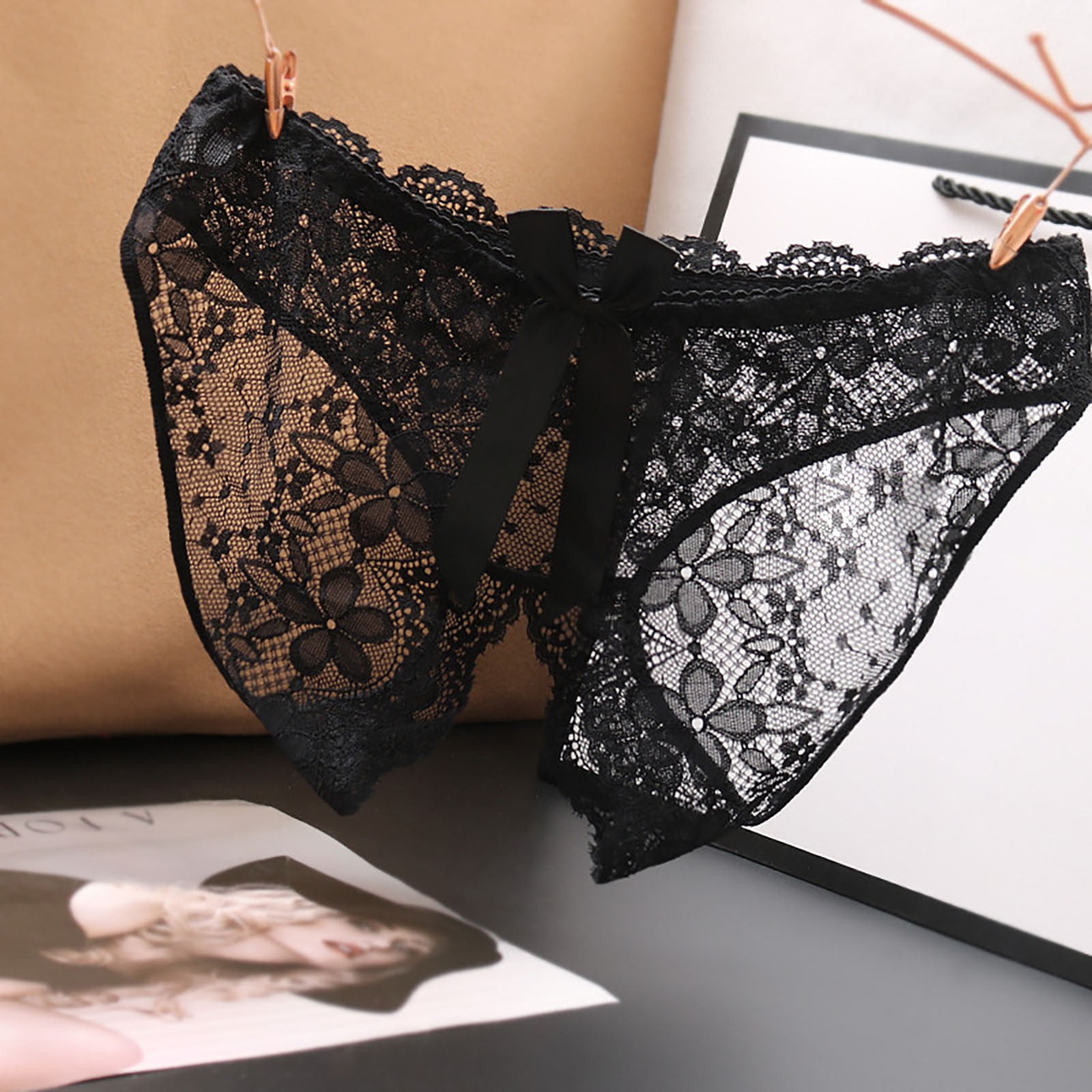 Uorcsa Transparent Sexy Lace Summer Comfortable Exotic Perspective Women Panties Black