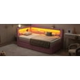 thumbnail image 6 of New Upholstered Twin Size Platform Bed with USB Ports and LED Belt, With 2 Drawers, Pink, 6 of 9