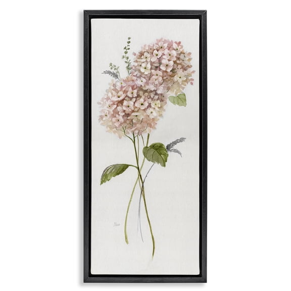 Stupell Industries Pink Hydrangea Duo Floral Painting Black Floater Framed Canvas Art Print Wall Art, 11 x 25