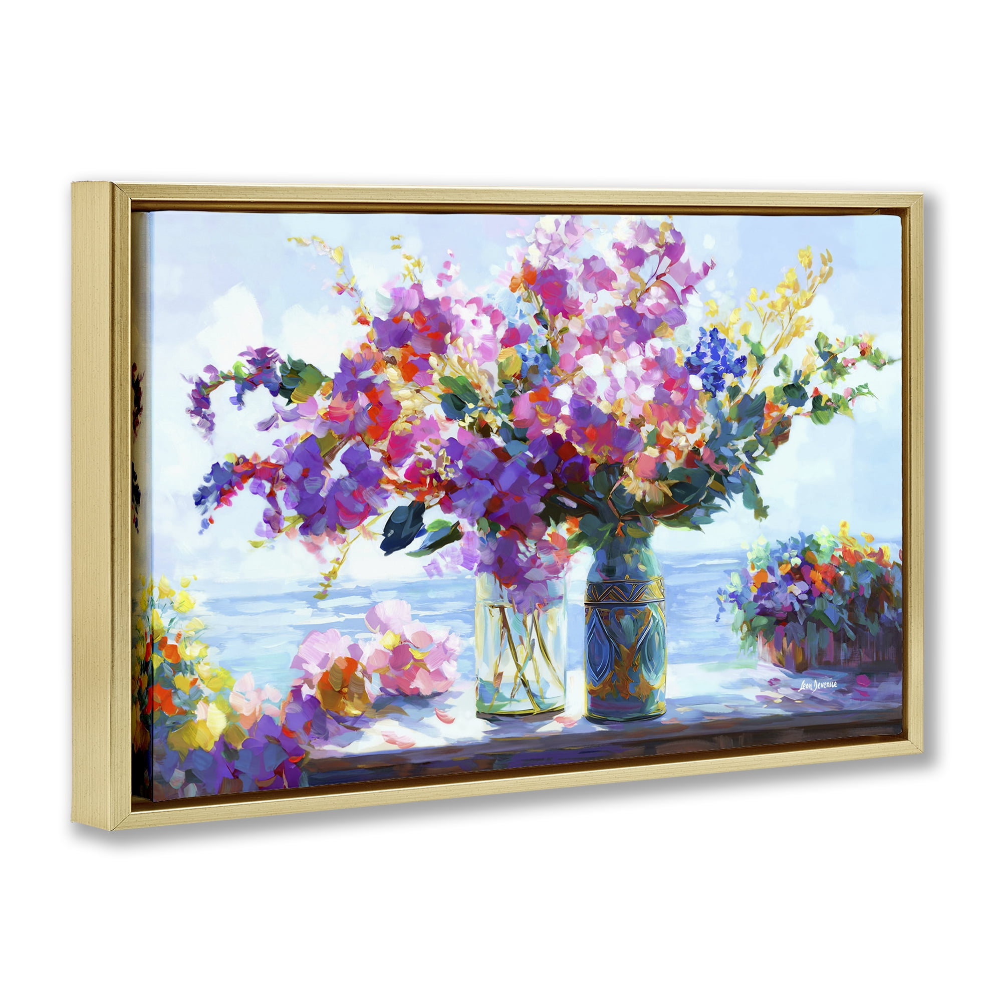 Stupell Industries Ocean Breeze Blossoms Botanical & Floral Painting Gold Floater Framed Art Print Wall Art, 25 x 17