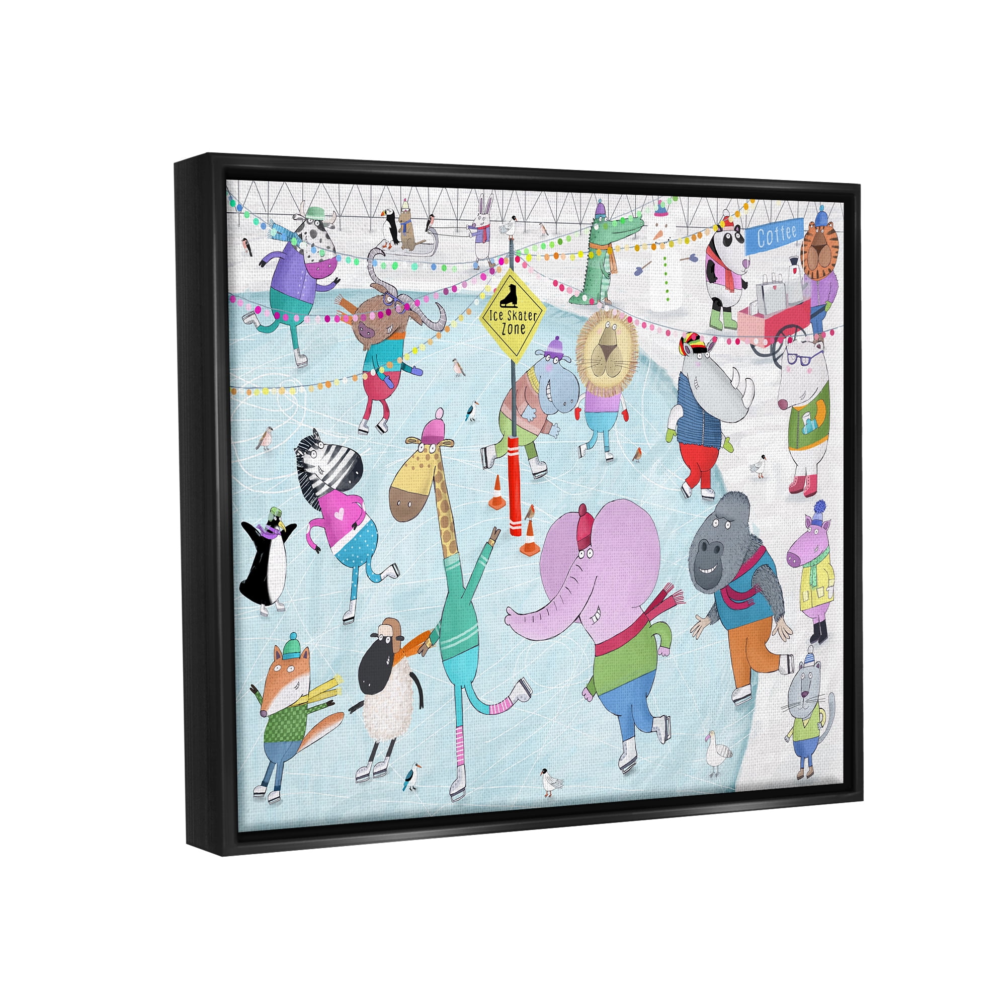Stupell Industries Animals Ice Skating Scene Animals & Insects Painting Black Floater Framed Art Print Wall Art, 21 x 17