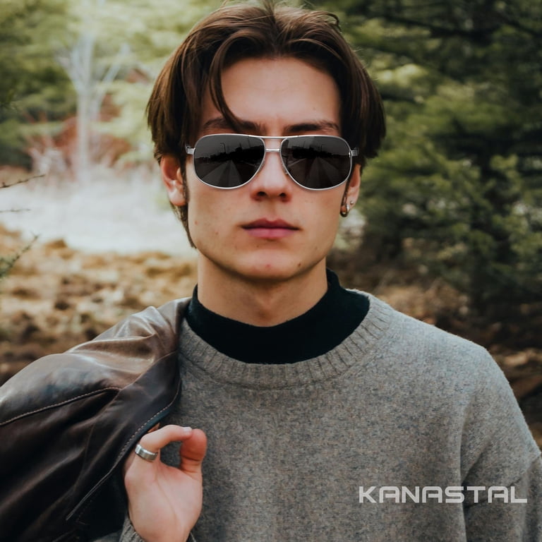 Kanastal Polarized Aviator Sunglasses, Black Lens Silver Frame photo 3