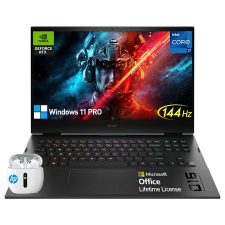 HP Omen Gaming Laptop 3060, 144Hz FHD IPS 16 Inch Laptop Gaming, Intel 8-Core i7, NVIDIA Geforce RTX 3060, 64GB RAM 2TB SSD, Windows 11 Pro Lifetime Office Backlit Keyboard, RJ-45, Thunderbolt