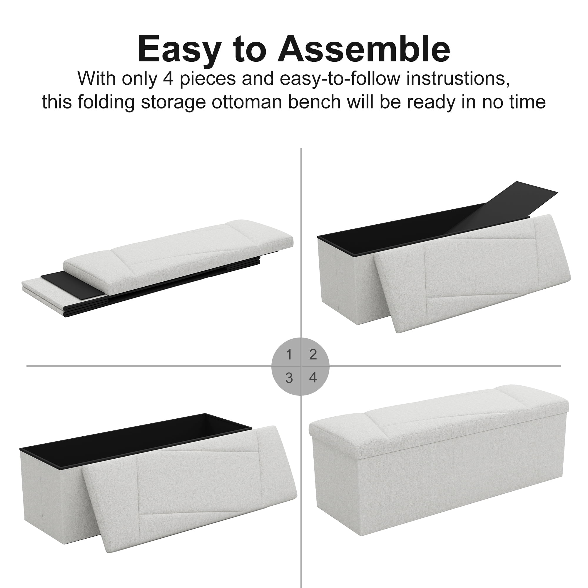 ZETDIY 43" Ottoman with Storage Folding Bench with Detachable, Beige