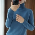 thumbnail image 4 of Suéter de cuello alto grueso para mujer, jersey holgado de estilo occidental de punto con cuello alto y parte inferior, 4 of 5
