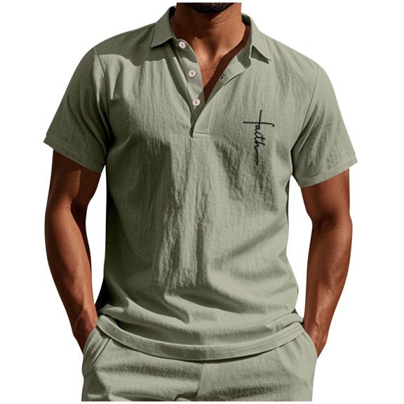 Short Sleeve Tshirts for Mens Summer Fall Collared Turtle Neck Faux Linen Christian Graphic Lounge Plain Tops T shirt Man Button 2026 Clothing Regular Fit