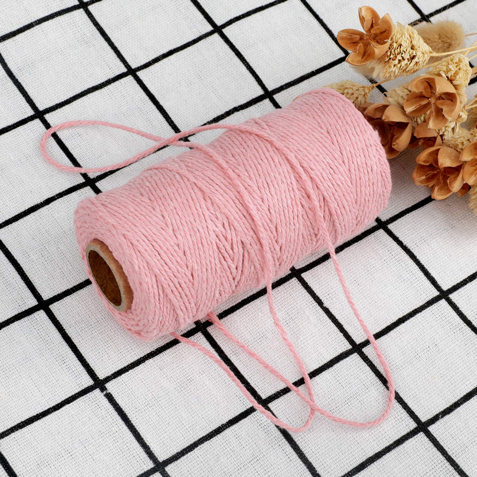 328 Feet Cotton Twine String - Light Pink Cotton Bakers Twine -Christmas  Twine String - 2mm Macrame Cord - Craft Twine Rope Packing String Colored