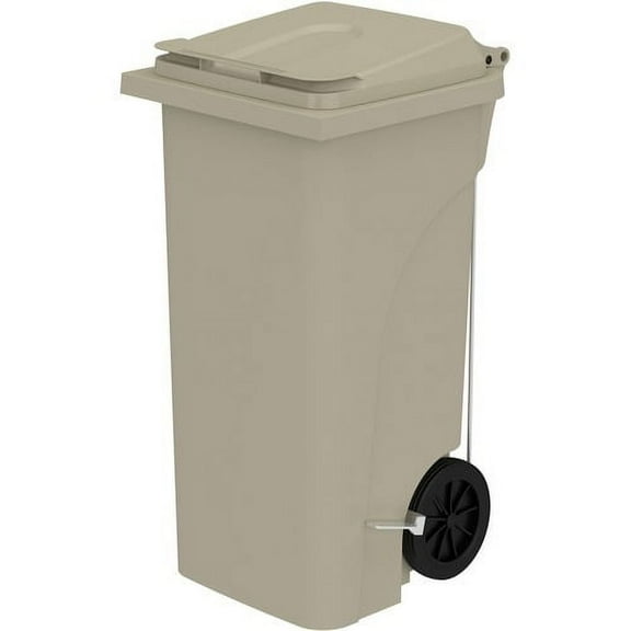 Safco 32 Gallon Plastic Step-On Receptacle 32 gal Capacity - Foot Pedal, Lightweight, Easy to Clean, Handle, Wheels, Mobility - 37" Height x 21.3" Width x 20" Depth - Plastic - Tan - 1 Carton