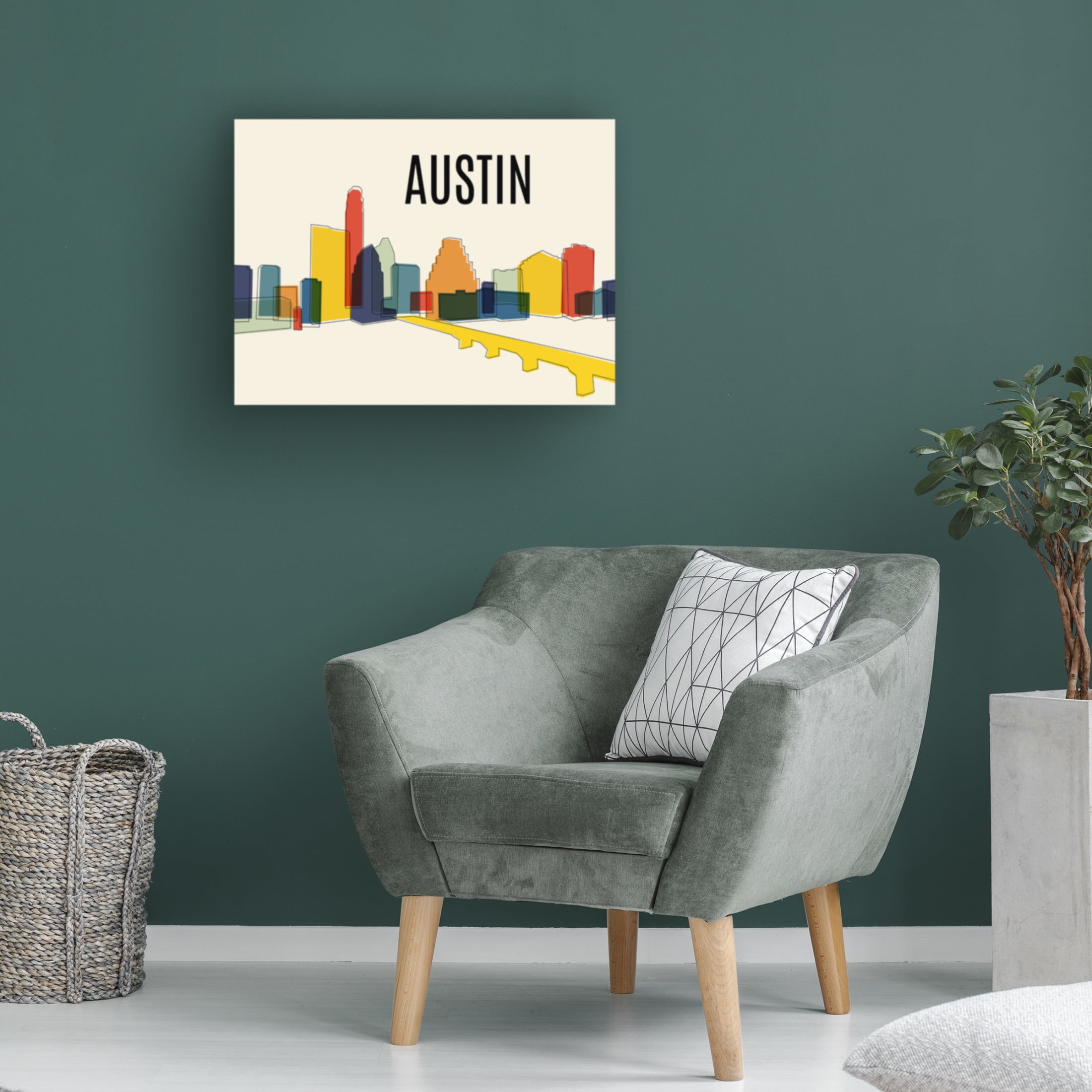 Canvas Wall Art - Tom Quartermaine 'Austin Mid Century Modern Cityscape' Wall Art for Living Room, Bedroom, or Office Décor by Trademark Fine Art - 47 x 35 Inches