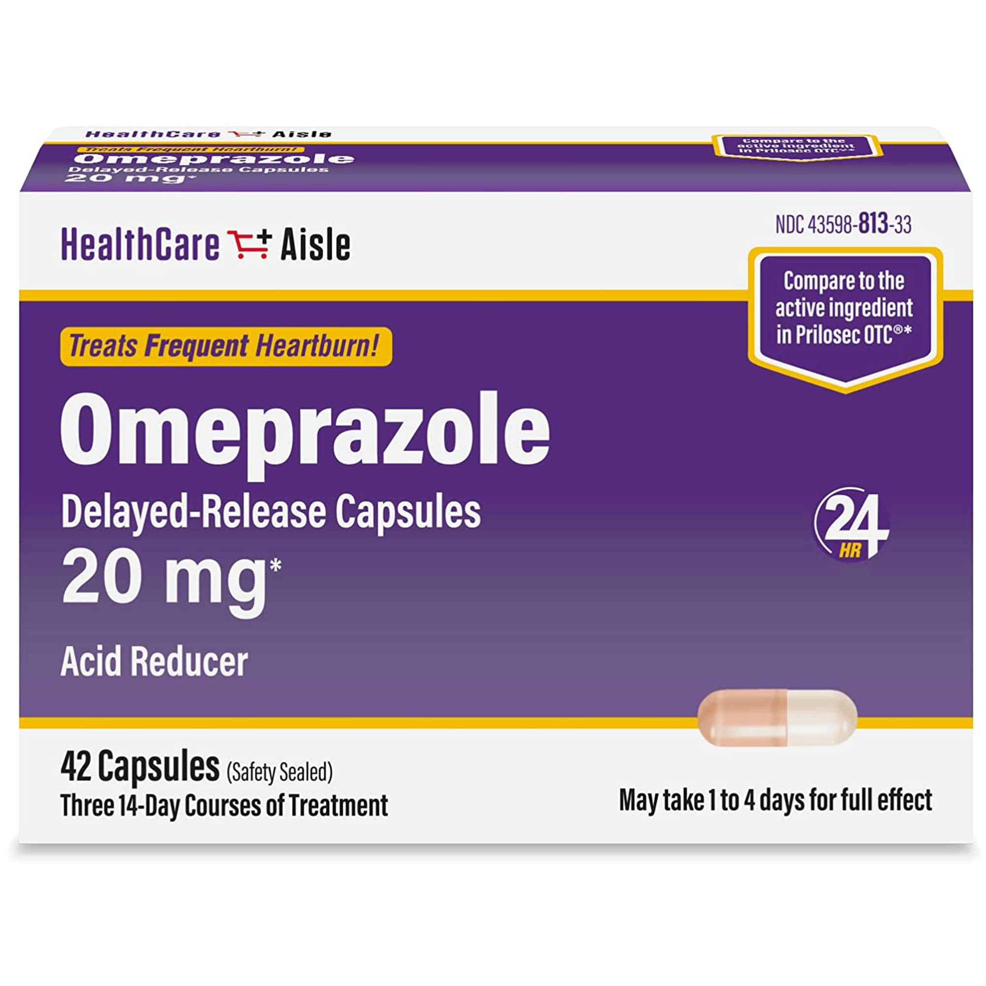 HealthCareAisle Omeprazole Delayed-Release Capsules | Treats Frequent Heartburn | 20 mg | 42 Count