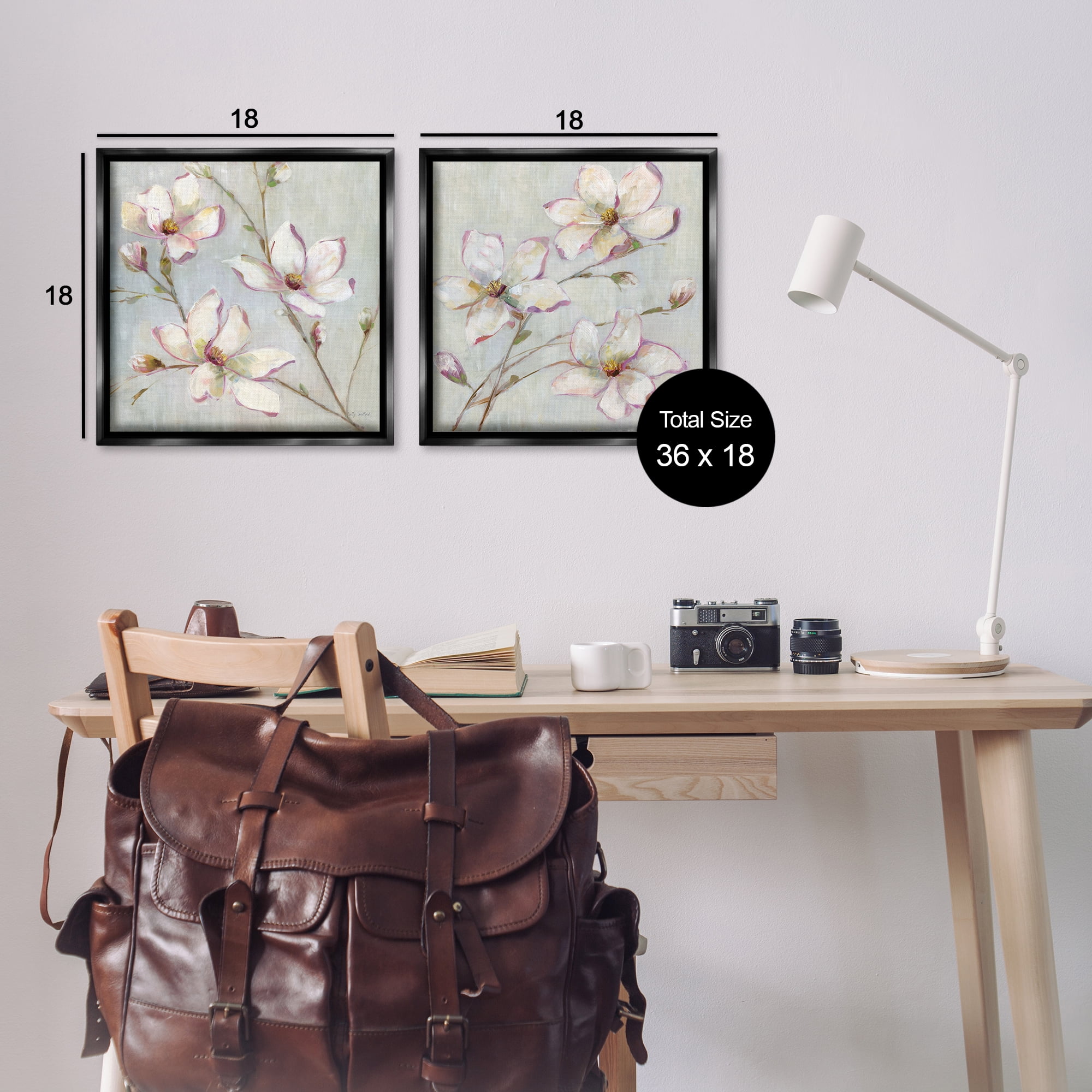 Stupell Industries Spring Tree Blooms Plants & Flowers Painting Black Floater Framed Canvas Art Print Wall Art, 18 x 18, Set of 2