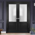 thumbnail image 5 of Solid French Double Doors | Lucia 22 Matte Black with Frosted Glass | Wood Solid Panel Frame Trims | Closet Bedroom Sturdy Doors, 5 of 7