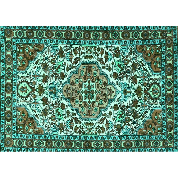 Ahgly Company Machine Washable Indoor Rectangle Persian Turquoise Blue Traditional Area Rugs, 5' x 8'