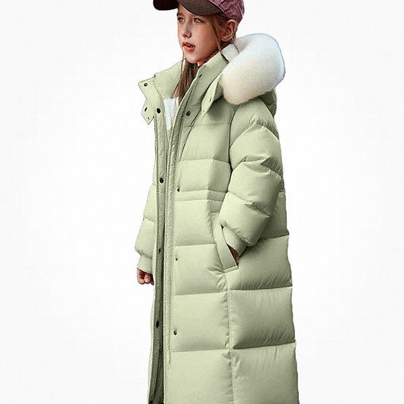 DJDLJWCJ Girls Long Winter Puffer Coat With Hood Girls Warm Quilted Down Jacket Insulated Long Length Outerwear Green Size 7