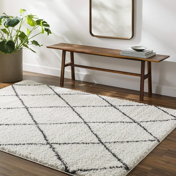 Mark&Day Area Rugs, 5x7 Erineo Modern Shag Cream/Medium Gray Area Rug, Ivory Black Carpet for Living Room, Bedroom or Kitchen (5'3" x 7')