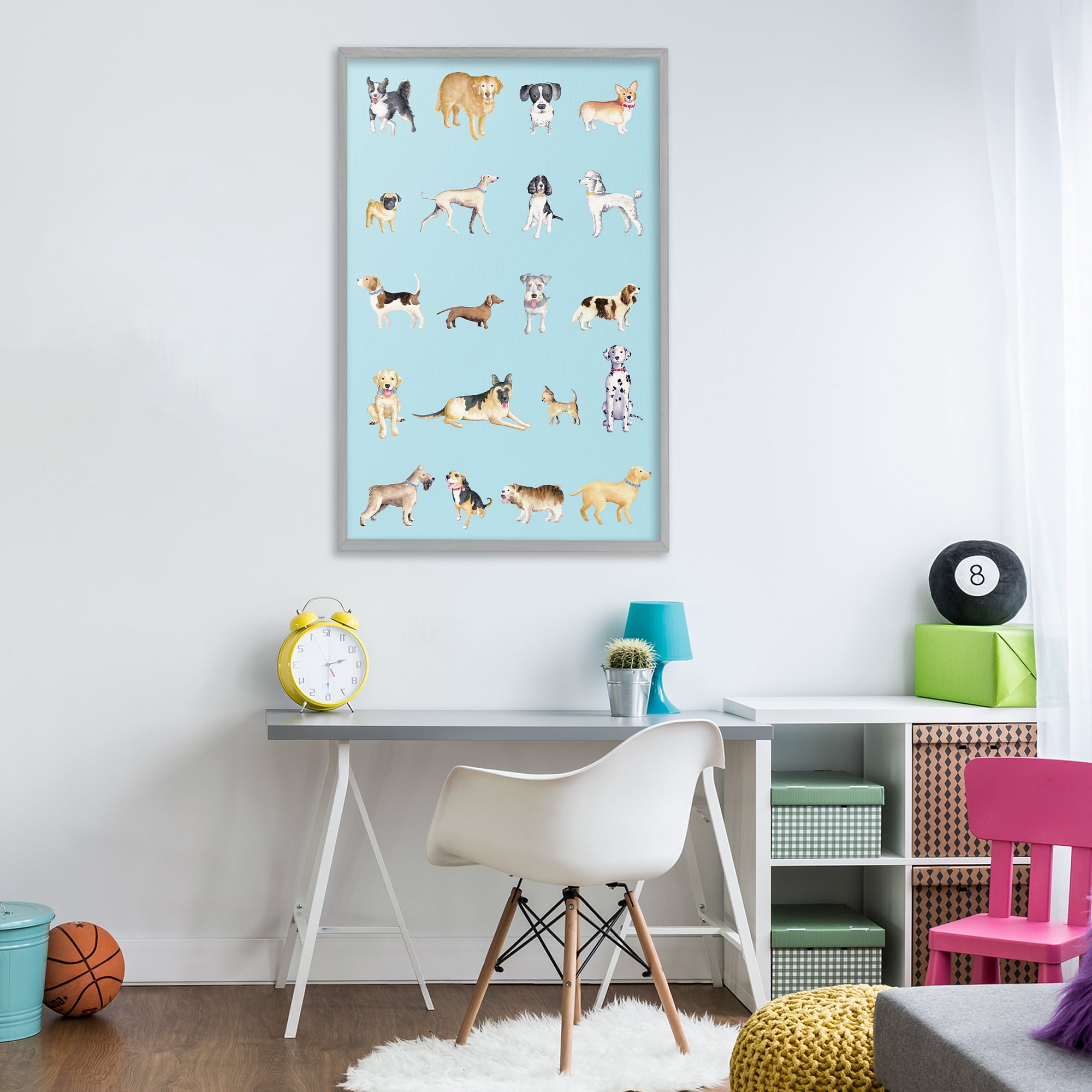Stupell Industries Dog Breeds on Blue Gray Framed Giclee Art, design by Andi Metz