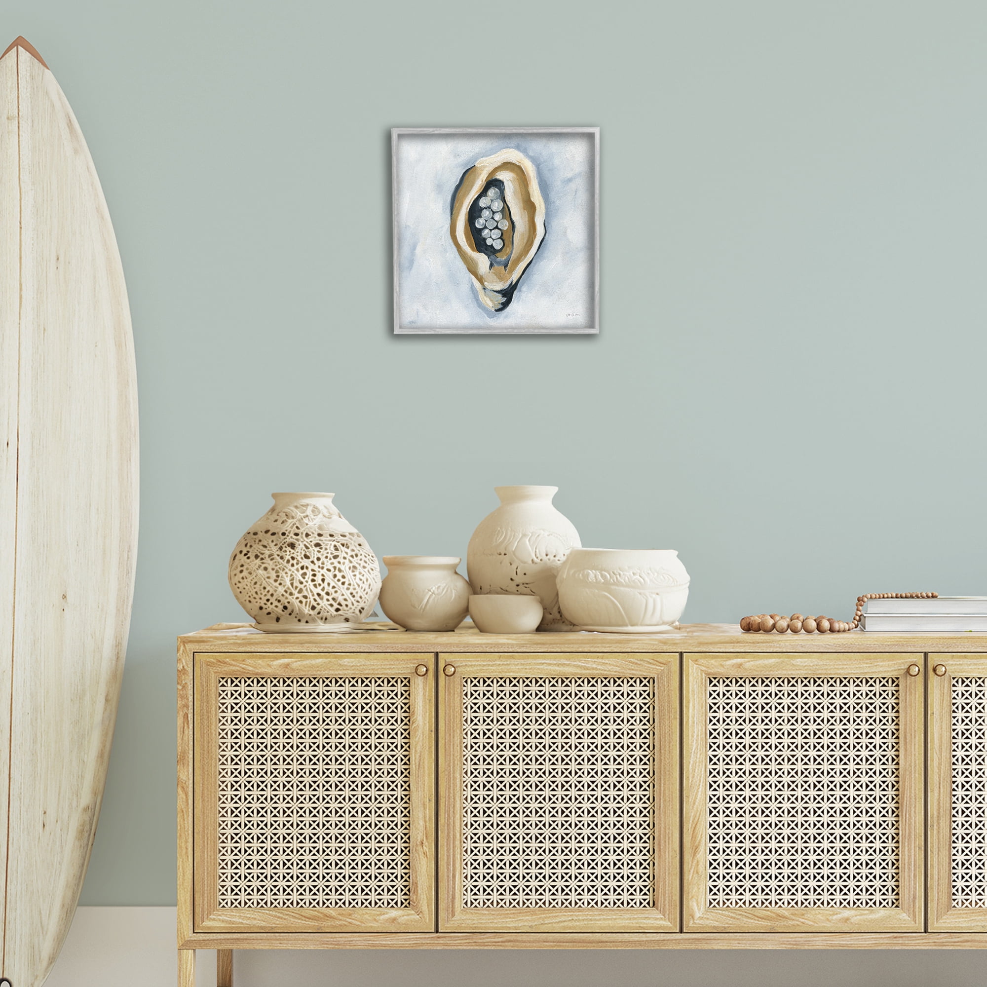 Stupell Industries World Is Your Oyster Coastal Painting Gray Framed Art Print Wall Art, 17 x 17