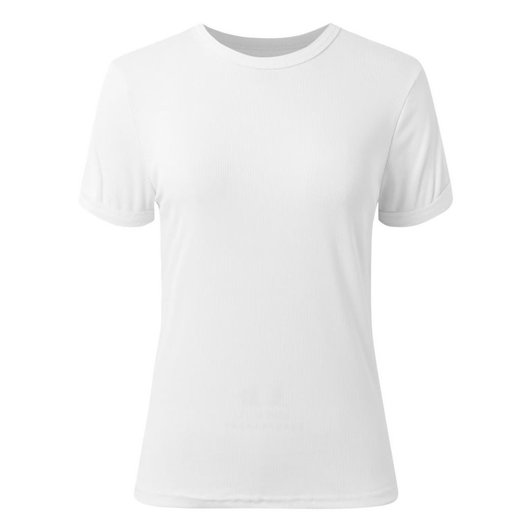 Ediodpoh Womens Summer Short Sleeve Tops O Neck Ribbed Slim