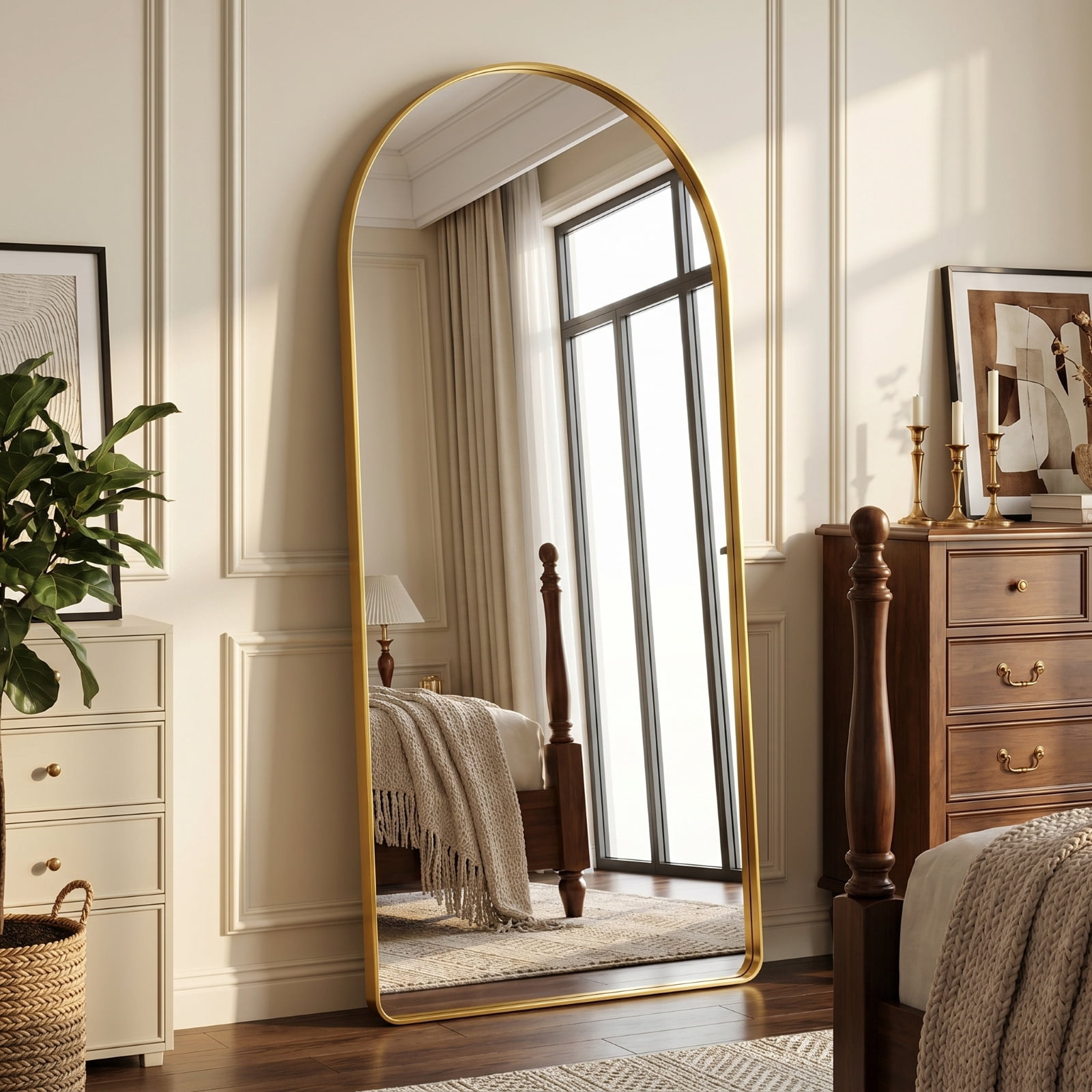 GRAHMCY 30"x71" Arched Floor Mirror Rounded Corner Full Length Mirror with Deep Frame, Gold