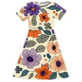 thumbnail image 4 of GERsome Summer Dresses for Girls Cute Floral Print Crewneck T-shirt Dresses Loose Short Sleeve Beach Party Sundress Size 4-14 Years, 4 of 5