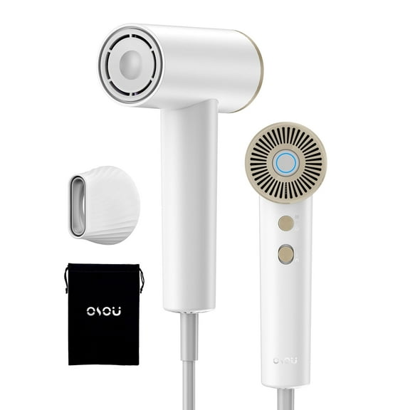 OSOU Mini Travel Hair Dryer, Ionic Small Blow Dryer, 150,000 RPM High-Speed Lightweight Hairdryer with 500 Million Negative Ions, Low Noise Hair Drier with Smooth Nozzle & Storage Pouch- White