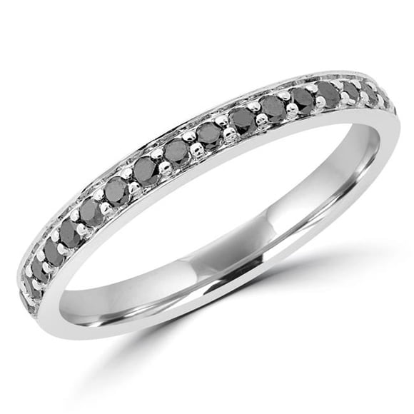 Majesty Diamonds MDR190106-7.25 0.25 CTW Round Black Diamond Semi-Eternity Wedding Band Ring in 10K White Gold - Size 7.25