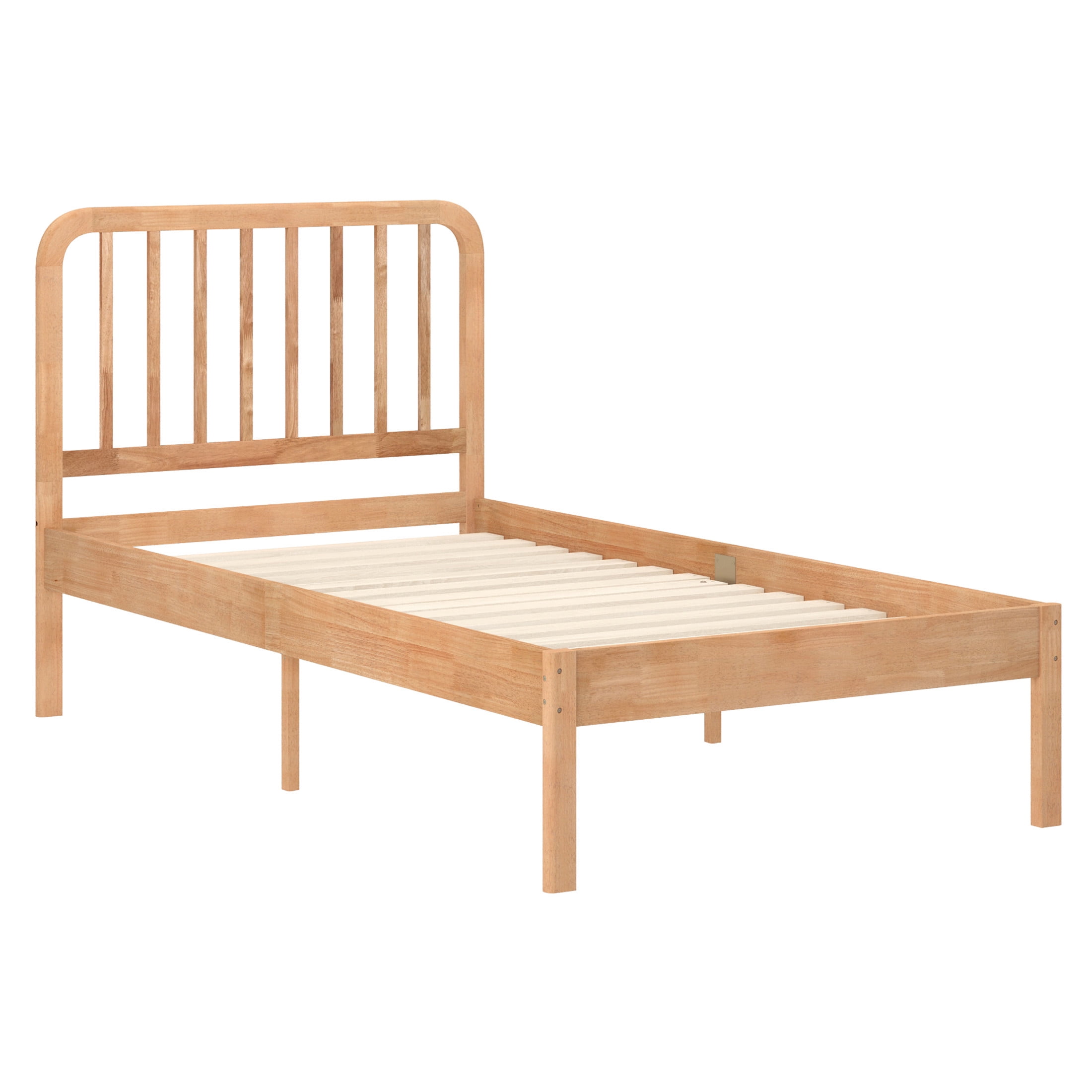 Buzz & Bloom Kids Twin-Size Platform Bed with Rectangular Wood Slat Headboard, Natural