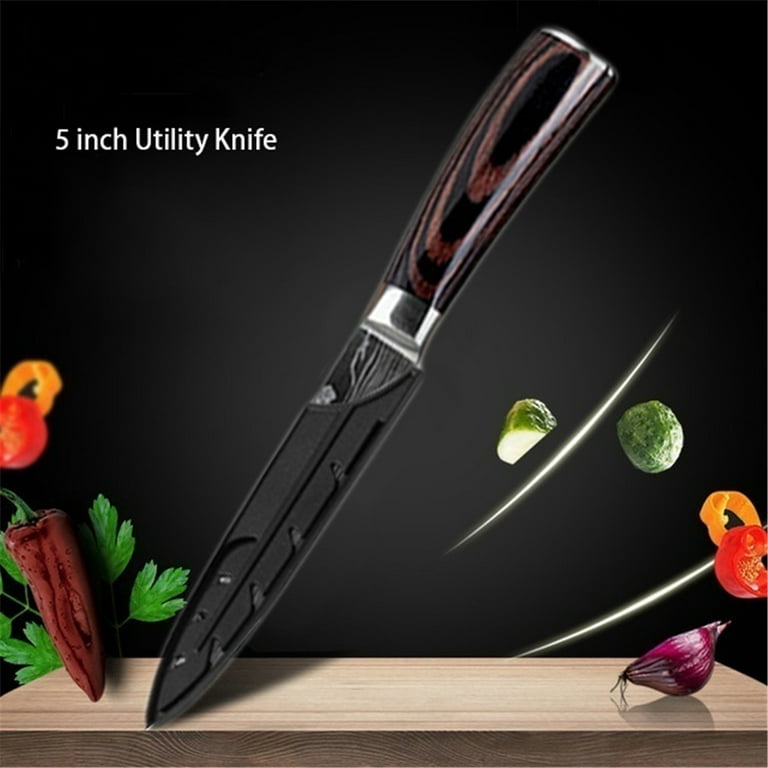 Kepeak 5 inch Kitchen Knives Laser Damascus Pattern Chef Knife Sharp  Cleaver Slicing Utility Knives Tool