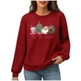 thumbnail image 2 of GuzomFashion Womens Christmas Sweatshirt Waffle Knit, Crew Neck Long Sleeves, Tis The Season Graphic, Red,Size 2XL, 2 of 6